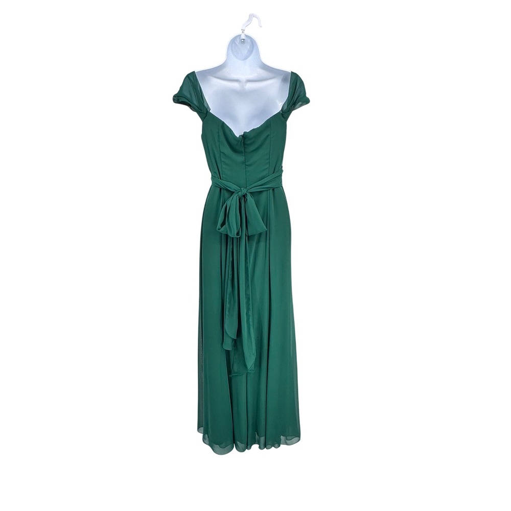 New Social Bridesmaids Womens 6 Hunter Green Chiffon OffShoulder Gown Long Dress - Picture 10 of 13